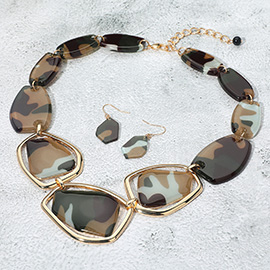 Geometric Chunky Sparkled Celluloid Acetate Plate Link Statement Necklace