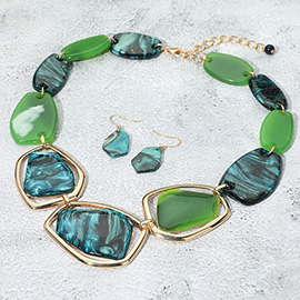 Geometric Chunky Sparkled Celluloid Acetate Plate Link Statement Necklace
