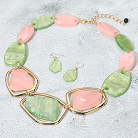 Geometric Chunky Sparkled Celluloid Acetate Plate Link Statement Necklace