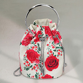 Bling Studded Floral Pattern Bucket Bag / Handbag / Crossbody Bag