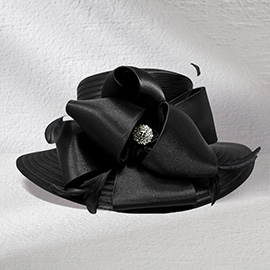 Rhinestone Center Feather Bow Accent Dressy Hat