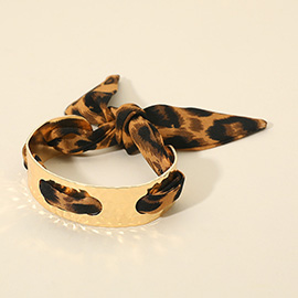 Leopard Print Fabric Scarf Hammered Metal Cuff Bracelet