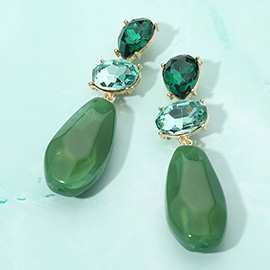 Bold Faceted Stone Cluster Marbled Teardrop Resin Stone Link Drop Earrings