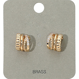 Stone Paved Layered Textured Mini Half Hoop Earrings