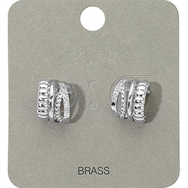 Stone Paved Layered Textured Mini Half Hoop Earrings