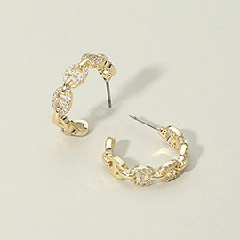 14K Gold Plated CZ Stone Paved Mariner Link Hoop Earrings