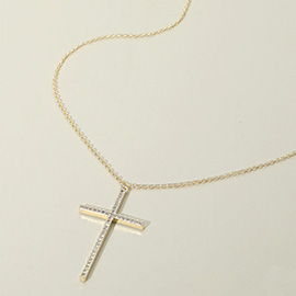 14K Gold Plated CZ Stone Paved Cross Pendant Necklace