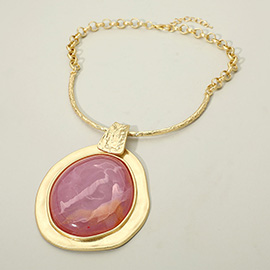 Bold Sculptural Oval Resin Plate Pendant Accent Statement Necklace