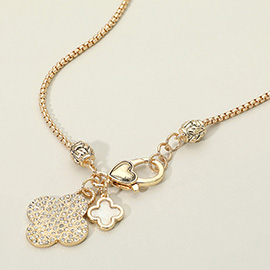 Stone Paved Mother of Pearl Quatrefoil Pendants Necklace