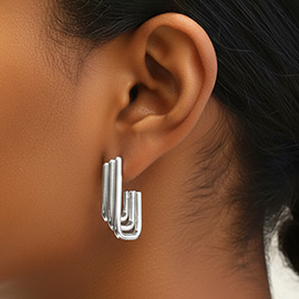 White Gold Dipped Geometric Hoop Earrings