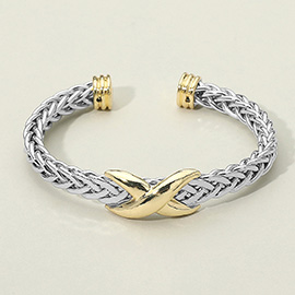 Two Tone Crisscross Accent Braided Cuff Bracelet