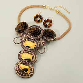 Bold Floral Accent Artistic Colorful Wire Coil Statement Necklace