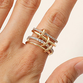 Stone Paved Band Accent Multi Layered Link Band Ring