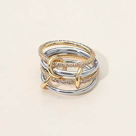 Stone Paved Band Accent Multi Layered Link Band Ring