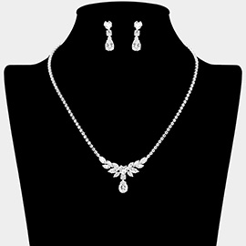 Teardrop CZ Stone Cluster Accent Marquise Stone Rhinestone Paved Necklace