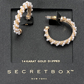 SECRET BOX_14K Gold Dipped Pearl Twisted Pave Hoop Earrings
