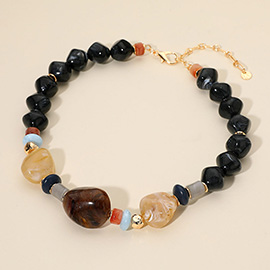 Chunky Mixed Marbled Resin Pebble Beaded Statement Necklace