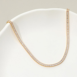 18K Gold Dipped Baguette Tennis Chain Necklace