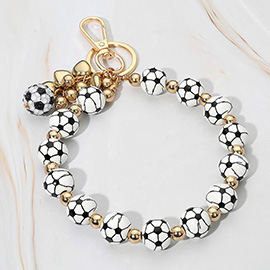 Soccer Ball Beaded Keychain Bracelet