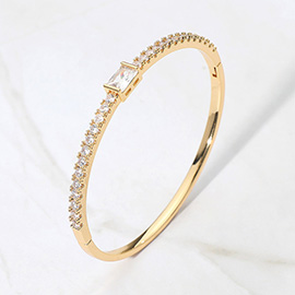 18K Gold Dipped Rectangular Stone Cluster Accent Hinged Bangle Bracelet