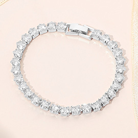 White Gold Dipped Elegant Heart Tennis Chain Bracelet