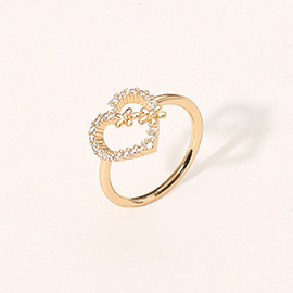 Double Flower Stone Paved Open Heart Accent Ring
