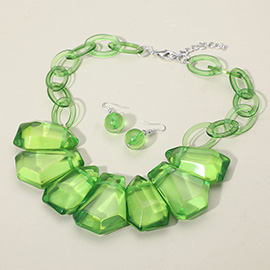 Bold Geometric Resin Pebble Statement Necklace