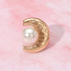 Pearl Accent Textured Metal Crescent Stretch Ring