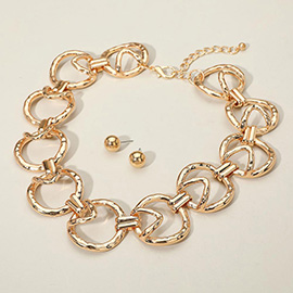 Chunky Hammered Metal Link Statement Necklace