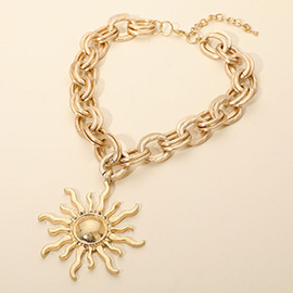 Radiant Sun Pendant Bold Chain Statement Necklace