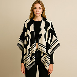 Flower Pattern Print Ruana Poncho