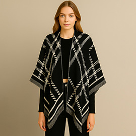 Check Pattern Print Ruana Poncho