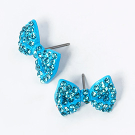 Crystal Rhinestone Bow Stud Earrings