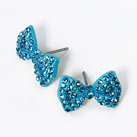 Crystal Rhinestone Bow Stud Earrings
