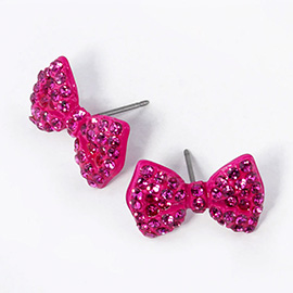 Crystal Rhinestone Bow Stud Earrings