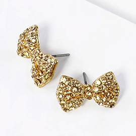 Crystal Rhinestone Bow Stud Earrings