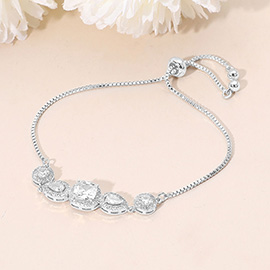 Square CZ Cushion Center Teardrop Round Stone Link Adjustable Evening Bracelet