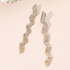 Rhinestone Paved Wavy Drop Evening Earrings