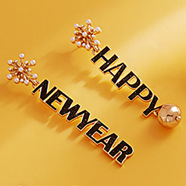 HAPPY NEWYEAR Message Dangle Earrings