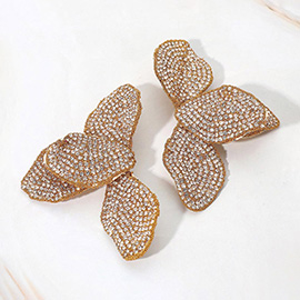 Oversized Rhinestone Paved Floral Petal Statement Earrings