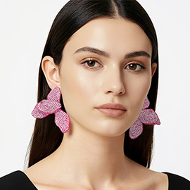 Oversized Rhinestone Paved Floral Petal Statement Earrings