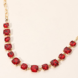 Cushion Square Stone Link Evening Necklace