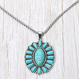 Boho Radiant Oval Stone Pendant Necklace