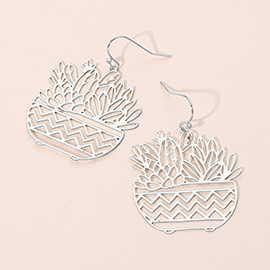 Brass Metal Botanical Planter Cutout Dangle Earrings