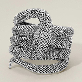 Textured Coiled Snake Wide Hinged Bracelet