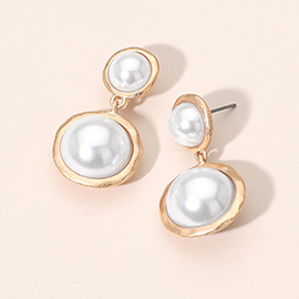 Dual Round Pearl Drop Earrings