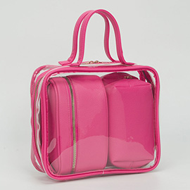 4PCS - Transparent Faux Leather Travel Cosmetic Bag Set