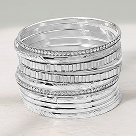 11PCS - Rhinestone Accented Multi Layered Bangle Bracelets