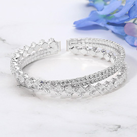 Square CZ Stone Dual Row Adjustable Evening Cuff Bracelet