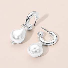 Pearl Drop Hoop Earrings